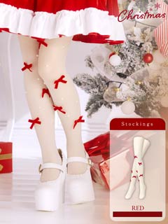11/14新作!大きめ赤リボンにパールがちりばめられたCUTEなストッキング【2025サンタ/コスプレ】