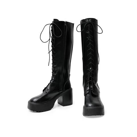 11/14新作!【神コスパ3480円】流行のレースアップ厚底ロングブーツ【2025サンタ/コスプレ】(ブラック-22.5cm)