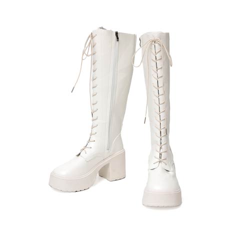 11/14新作!【神コスパ3480円】流行のレースアップ厚底ロングブーツ【2025サンタ/コスプレ】(ホワイト-22.5cm)