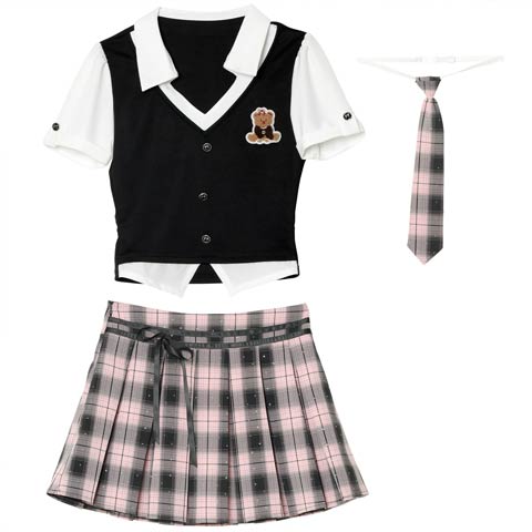 10/3新作![3点SET]アイドル風チェック制服コスチューム【2025ハロウィン/コスプレ】(ピンク×ブラック-Sサイズ)