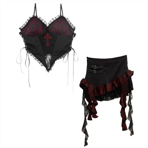 [2点SET]ゴシックパンクファンキーガールセットアップコスチューム【2025ハロウィン/コスプレ】(ブラック-フリーサイズ)