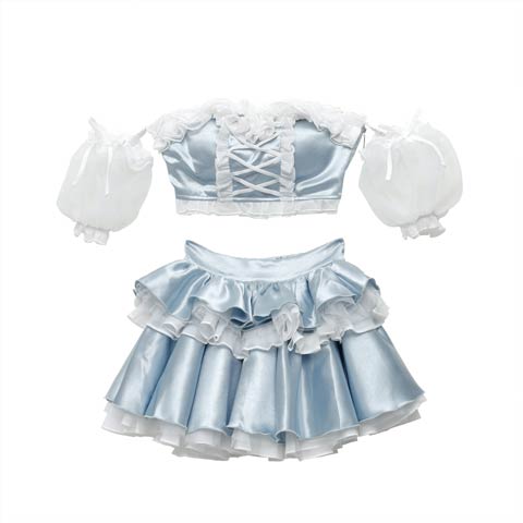 [2点SET]プリンセスアイドルオフショルセットアップコスチューム【2025ハロウィン/コスプレ】(ライトブルー-Sサイズ)
