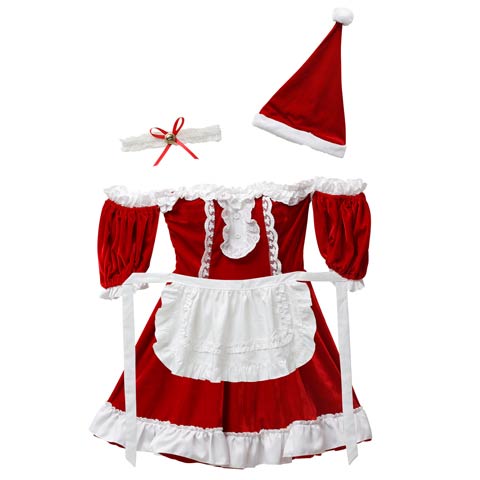 11/20新作!【4点SET】フリルガーリーメイド風サンタコス【2025サンタ/コスプレ】(レッド-Sサイズ)