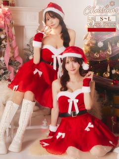11/20新作!【4点SET】ホワイトリボンオーガンジーサンタコス【2025サンタ/コスプレ】