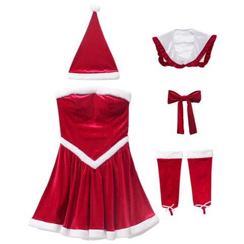 11/20新作!【5点SET】キュートリボンセーラー風サンタコス【2025サンタ/コスプレ】(レッド-Sサイズ)