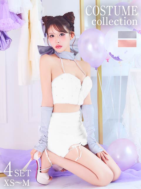 [4点SET]ふわふわガーリーリボンキャットコスチューム