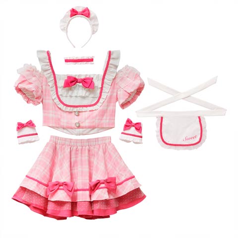 10/9新作!【オサレカンパニー監修】[6点SET]ラブリーチェックメイドコスチューム【2025ハロウィン/コスプレ】(ピンク-Sサイズ)