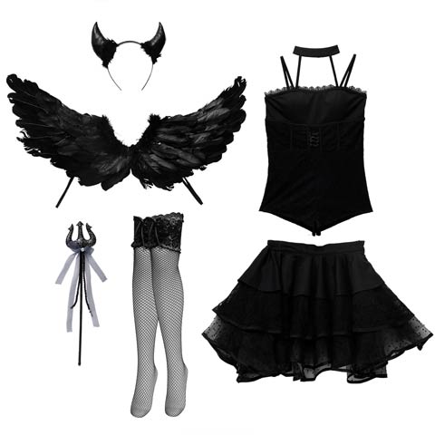 [6点SET]スウィートデビルコスチューム【2025ハロウィン/コスプレ】(ブラック-Sサイズ)