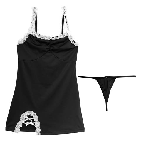 [CARRIEFRANCA]レーシィリボンスリットベビードール(ブラック-フリー)