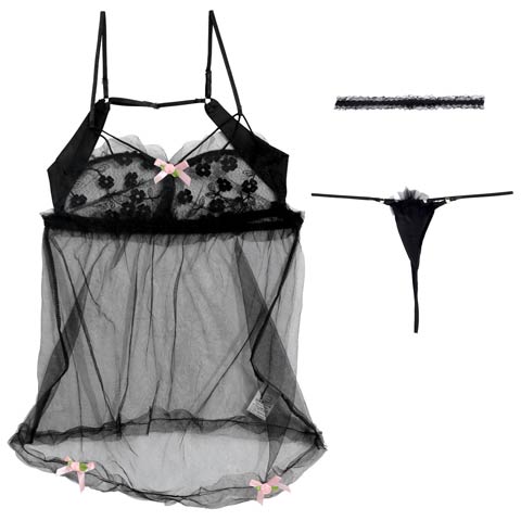 [CARRIEFRANCA]シュクレノワールベビードール(ブラック-フリー)