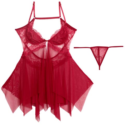 [CARRIEFRANCA]ルビーチュールフロントホックベビードール(レッド-フリー)