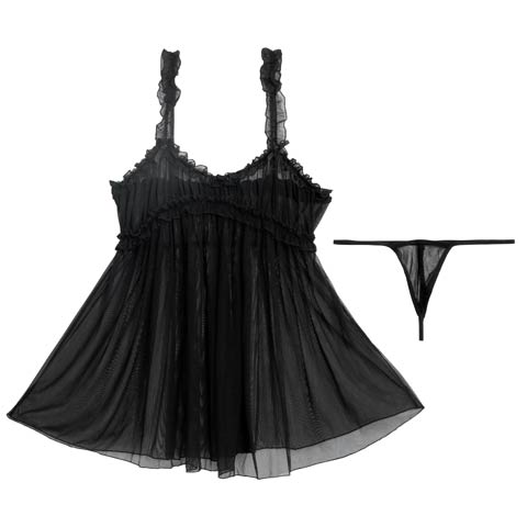 [CARRIEFRANCA]フリルギャザーシアーベビードール(ブラック-フリー)