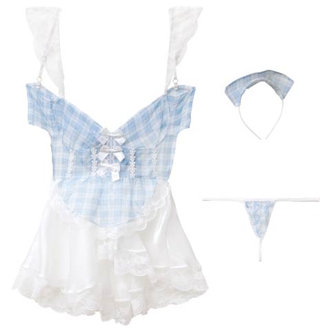 [CARRIEFRANCA]スウィートチェックメイドベビードール(ホワイト-フリー)