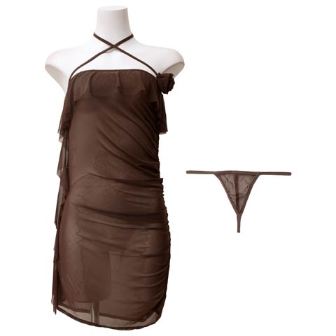 [CARRIEFRANCA]クロスホルターフリルベビードール(ブラウン-フリー)