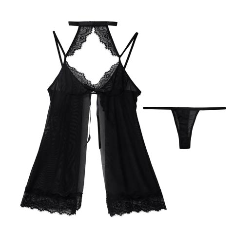 [CARRIEFRANCA]レーシィホールアメスリベビードール(ブラック-フリー)