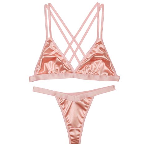 [CARRIEFRANCA]バッククロスサテンブラセット［大人気］(ピンク-S)