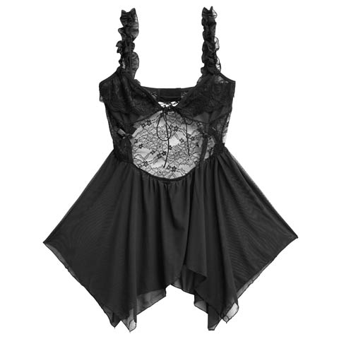 11/21新作![CARRIEFRANCA]ドレープシフォン編み上げベビードール(ブラック-フリー)