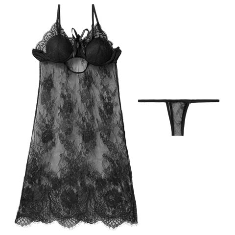 12/17新作![CARRIEFRANCA]シアーレースヌーディーベビードール(ブラック-フリー)