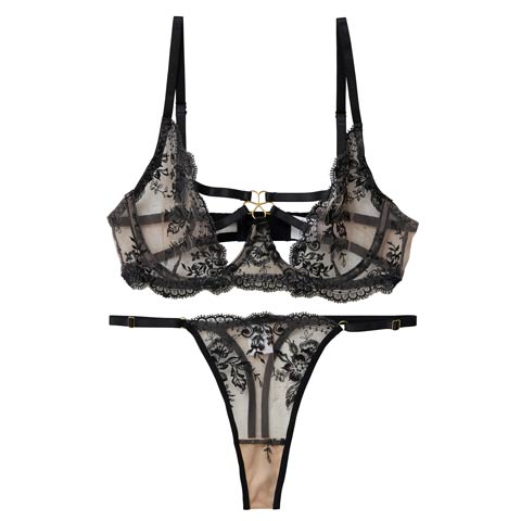 1/14新作![CARRIEFRANCA]ダマスクカットコードブラセット［大人気］(ブラック-S)