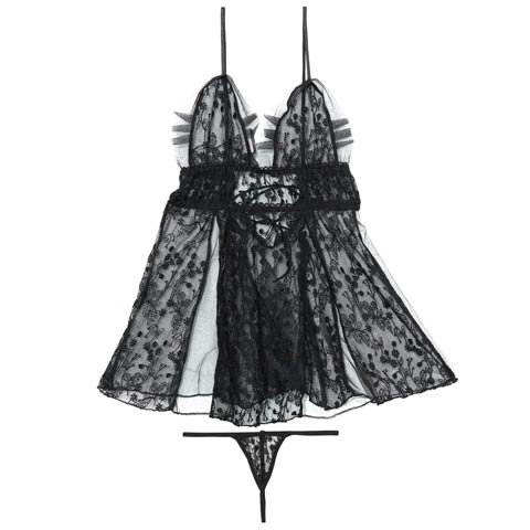 2/20新作![CARRIEFRANCA]アンティークブルームベビードール(ブラック-フリー)