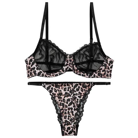 1/23新作![CARRIEFRANCA]ブラックレースレオパードブラセット［大人気］(ブラック-S)