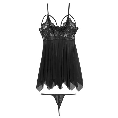 1/26新作![CARRIEFRANCA]ヌーディレースコードベビードール(ブラック-フリー)