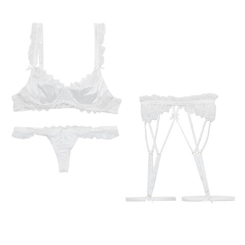 2/6新作![CARRIEFRANCA]ヌーディレースガーターベルト付きブラセット［大人気］(ホワイト-フリー)