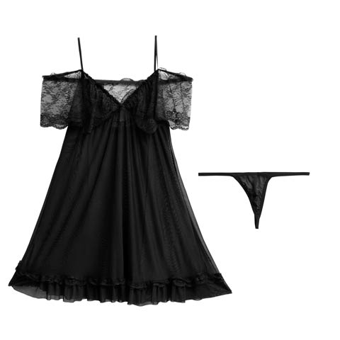 4/10新作![CARRIEFRANCA]ドレッシーオフショルベビードール(ブラック-フリー)