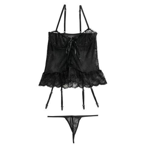 4/20新作![CARRIEFRANCA]ダークシアーレースアップベビードール(ブラック-フリー)