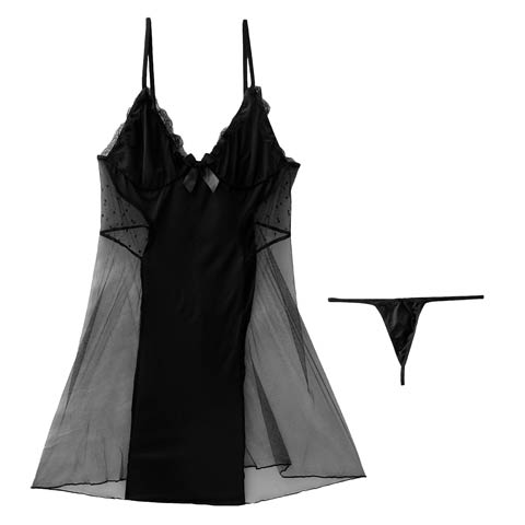 4/24新作![CARRIEFRANCA]サイドシアードットチュールベビードール(ブラック-フリー)