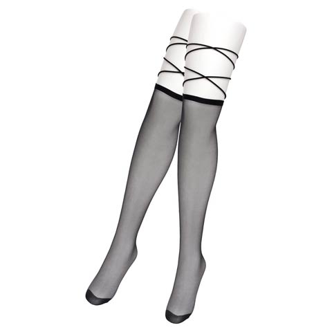 レースアップコードニーハイソックス(ブラック-フリー)