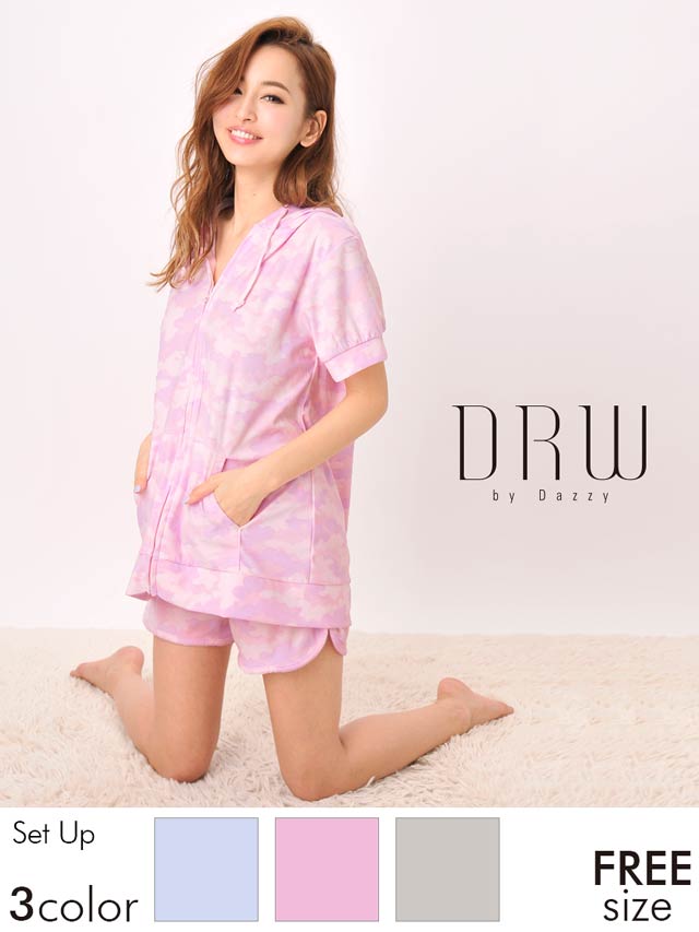 パステル迷彩柄半袖パーカー＆ショートパンツ