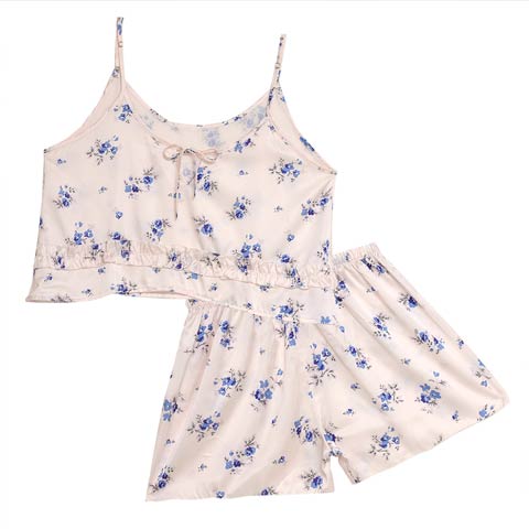 キュートフラワーウエストフリルルームウェアセット(ピンク-M)