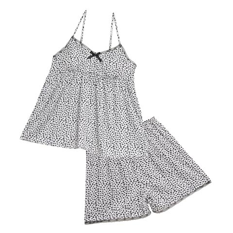 ツートンローズリボンベビードール＆タップパンツ(ホワイト-フリー)