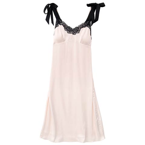 サテンレースショルダーリボンワンピースルームウェア(アイボリー-M)