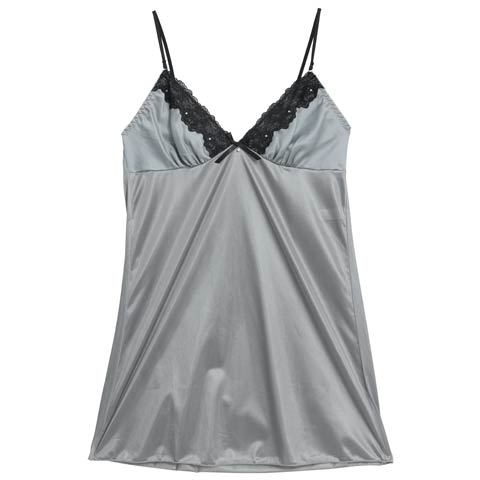 ラグジュアリーグロウサテンベビードール(グレー-M)