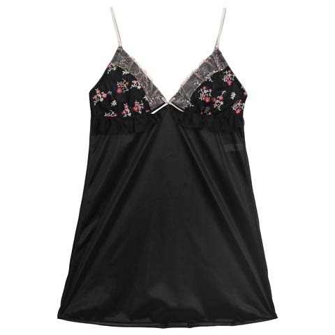 フローラルガーリーフリルベビードール(ブラック-M)