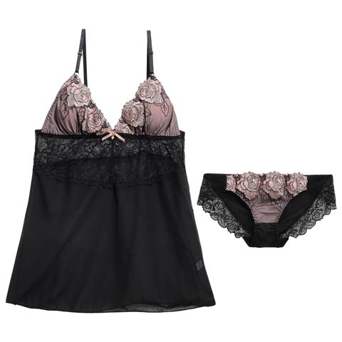 セレーナローズエンブロイダリーベビードール[おそろいベビードール](ピンク-M)