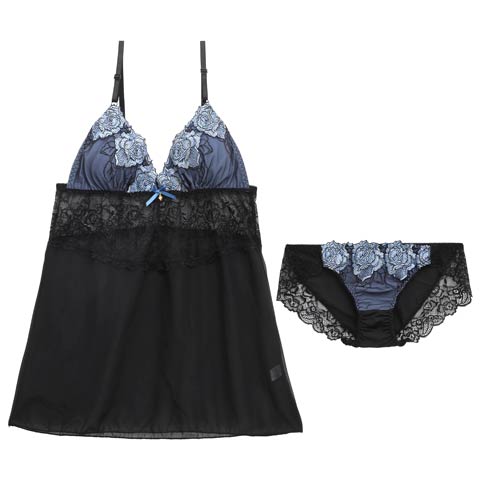 セレーナローズエンブロイダリーベビードール[おそろいベビードール](ブルー-M)