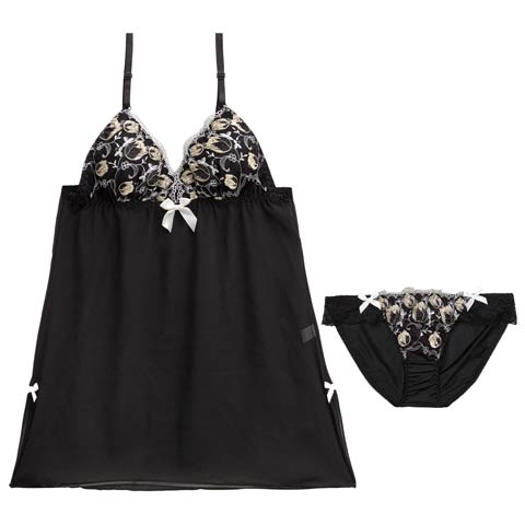 9/24新作!ラグジュアリーリボンチューリップベビードール[おそろいベビードール](ブラック-M)