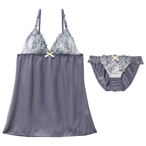 11/26新作!ロマンティックシャイニーローズベビードール(ブルーグレー-M)