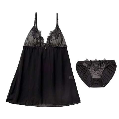 12/26新作!ノーブルボタニカルエンブロイダリーベビードール(ブラック-M)