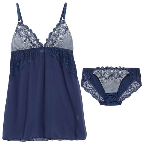 12/15新作!グレイス シャンデリアレースベビードール(ブルー-M)