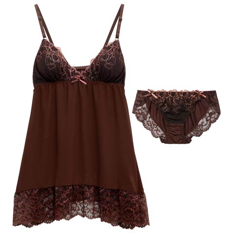 3/13新作!ガーリーハートフルールベビードール(ブラウン-M)