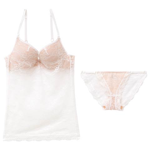 オールレースヌーディカップ付きキャミソール＆フルバックショーツ［12H限定1］(ホワイト-S)
