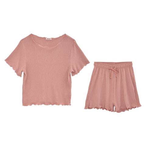 シンプルワンカラー半袖Tシャツ&ショートパンツルームウェア(ピンク-フリー)