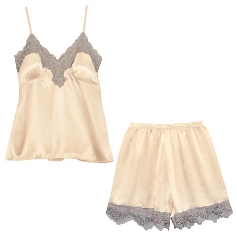 エレガントローズサテンキャミソール&タップパンツ(クリーム-M)