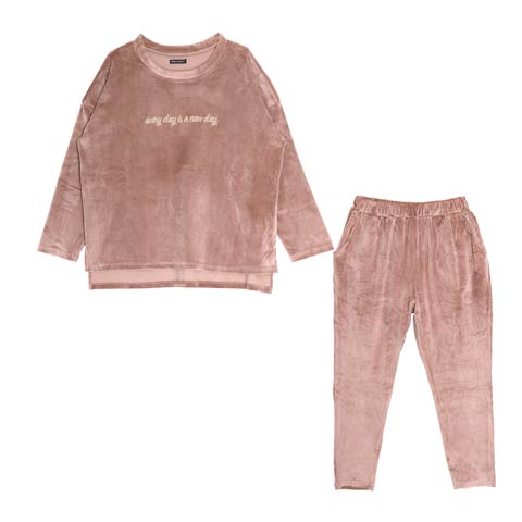 スムースロゴ刺繍トップス&ロングパンツルームウェア(ダスティピンク-ML)