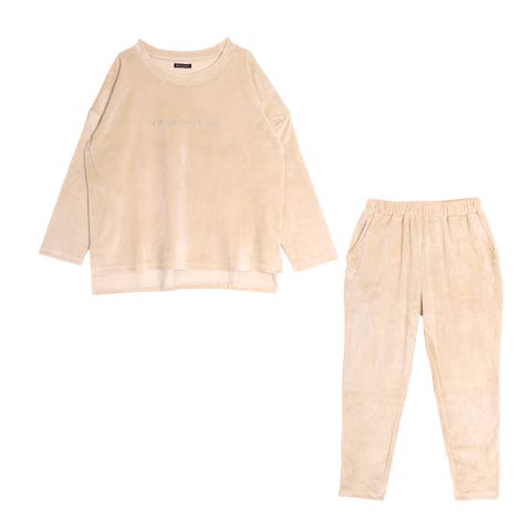 スムースロゴ刺繍トップス&ロングパンツルームウェア(ベージュ-ML)