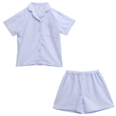 ナチュラルパイピング半袖トップス&ショートパンツルームウェア(ブルー-フリー)